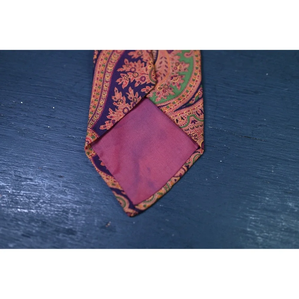 J.Crew Mens 100% Silk Tie Orange Purple Paisley Handmade Necktie Accessory